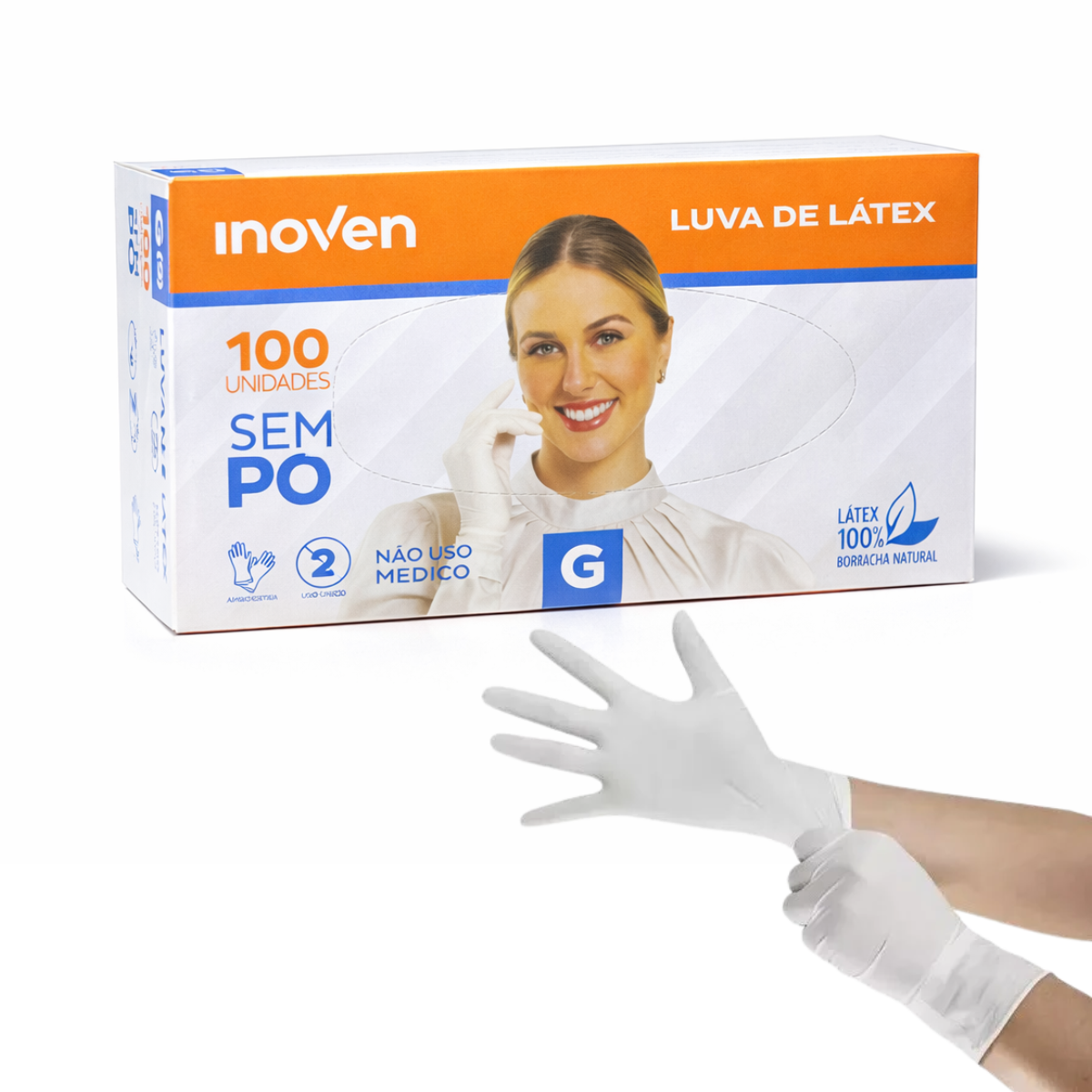 Luva Látex Sem Pó Inoven Com 100 Unidades - G