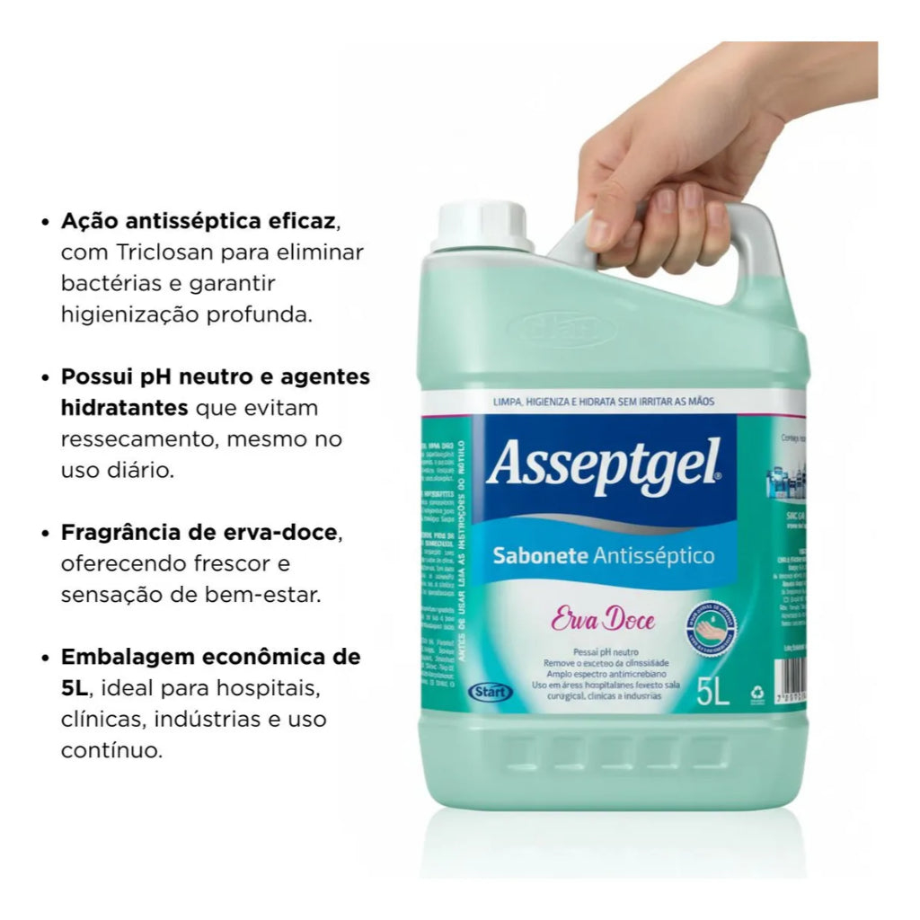Sabonete Antisséptico Asseptgel Erva Doce 5L