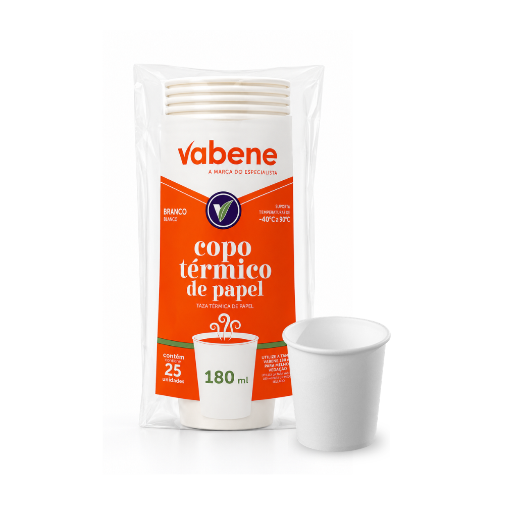 Copo Descartável Térmico De Papel Branco 25 Uni 180ml Vabene