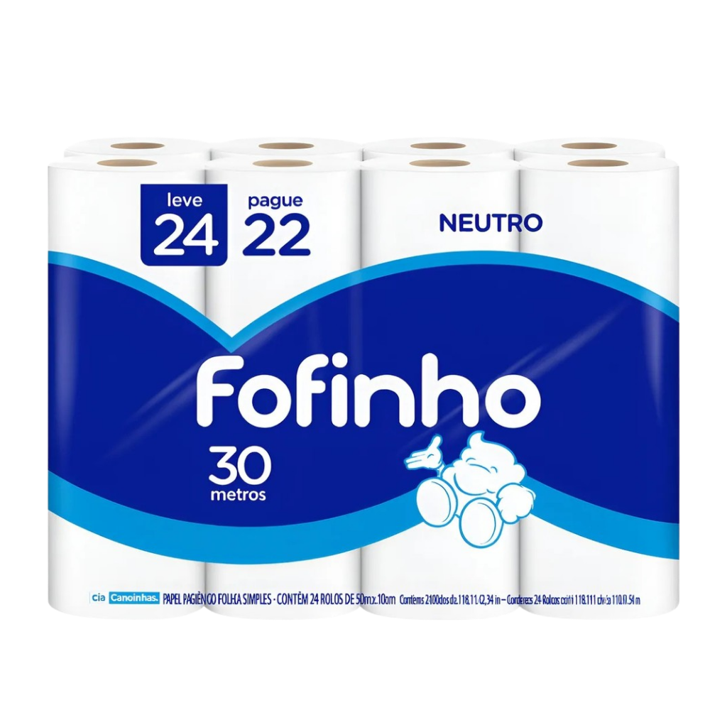 Papel Higiênico Fofinho Folha Simples 30m C/ 24 Rolos