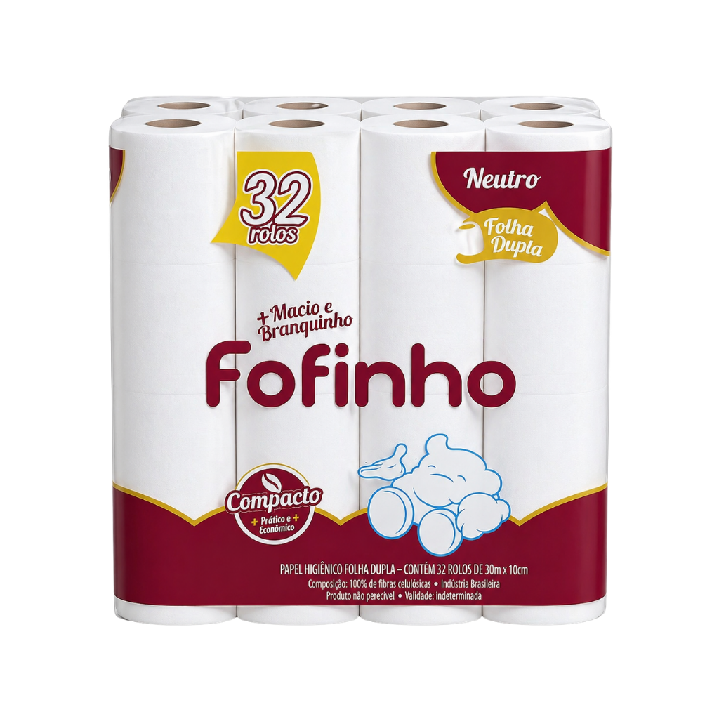 Papel Higiênico Fofinho Folha Dupla Neutro 30m C/32 Rolos