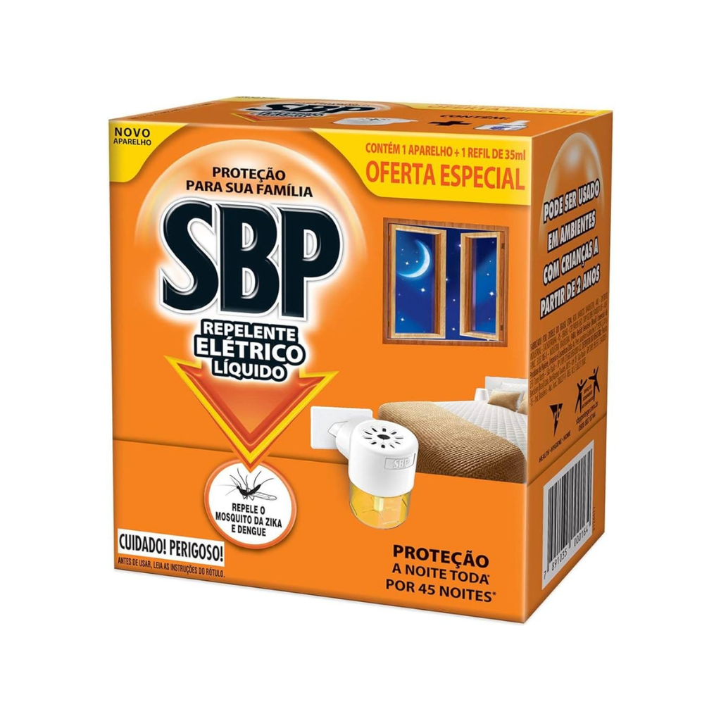 Inseticida Elétrico 45 Noites Aparelho Refil de 32,9ml Sbp