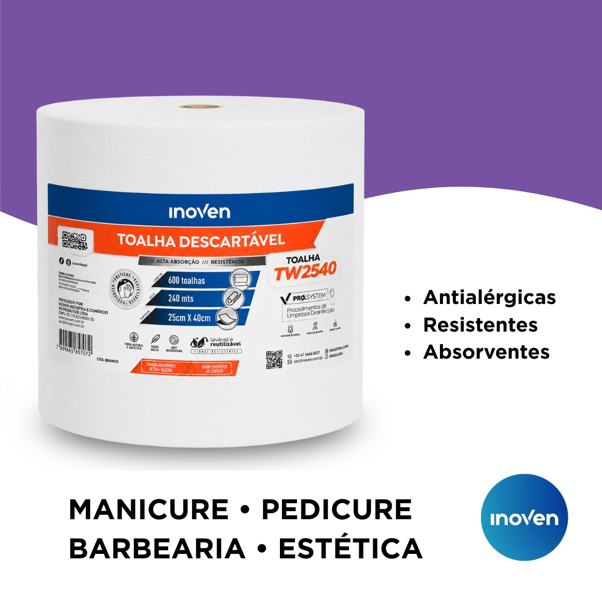Toalha Descartável Pano Wiper 25x40 240mts 600Toalhas Inoven