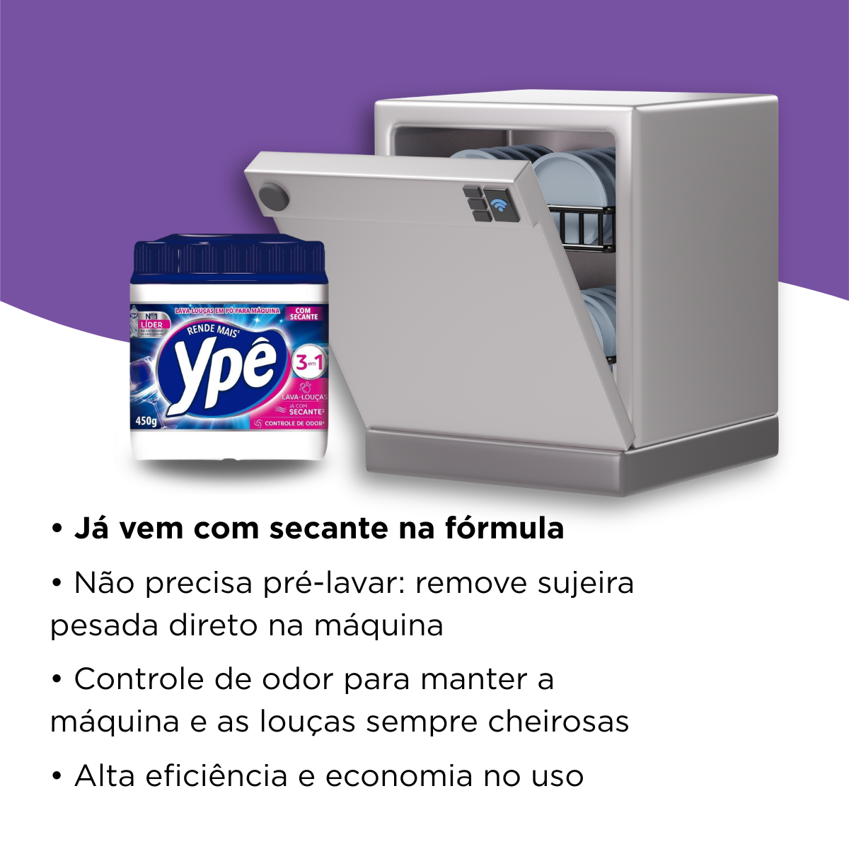Detergente Lava Louças em Pó para Máquina Ypê Com Secante 450g