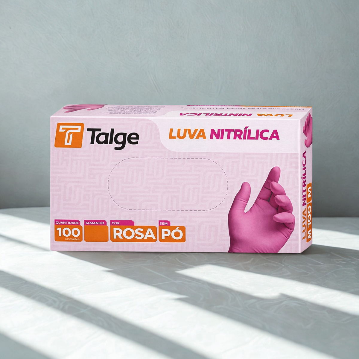 Luva Nitrílica S/ Pó Descartável Rosa Talge 100 Unidades - M