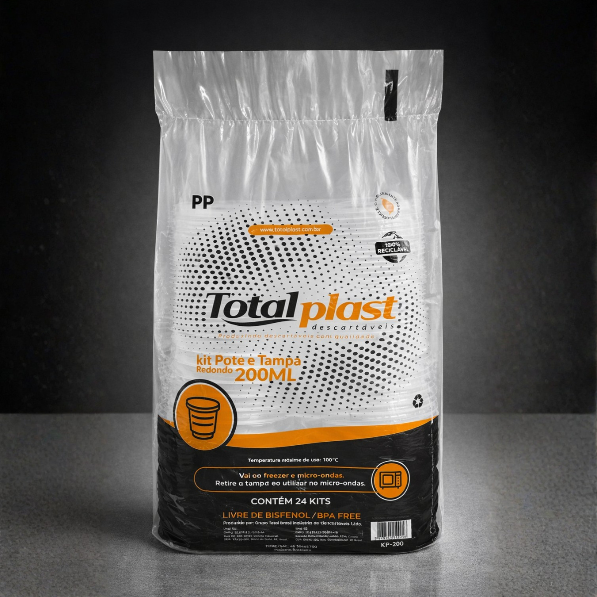 Pote e Tampa Descartável Para Freezer Festa 24 Unid 200ml