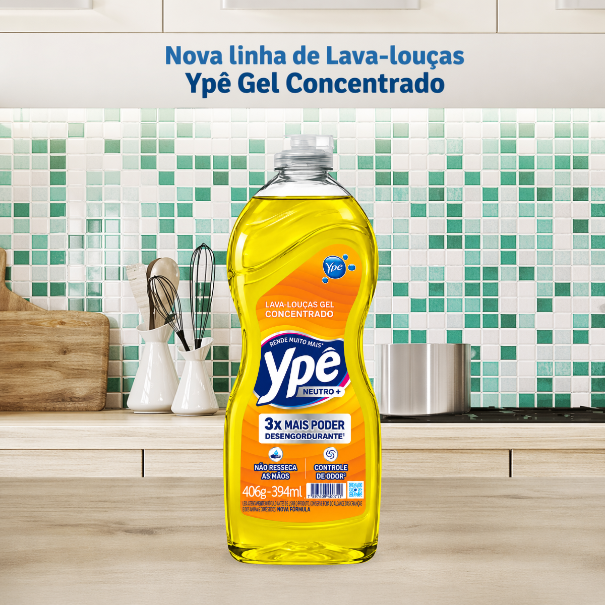 Detergente Gel Concentrado Desengordurante Neutro 406g Ypê