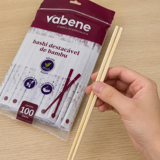 100 Par Hashi Palitos Torneado De Bambu Premium Descartavel Vabene