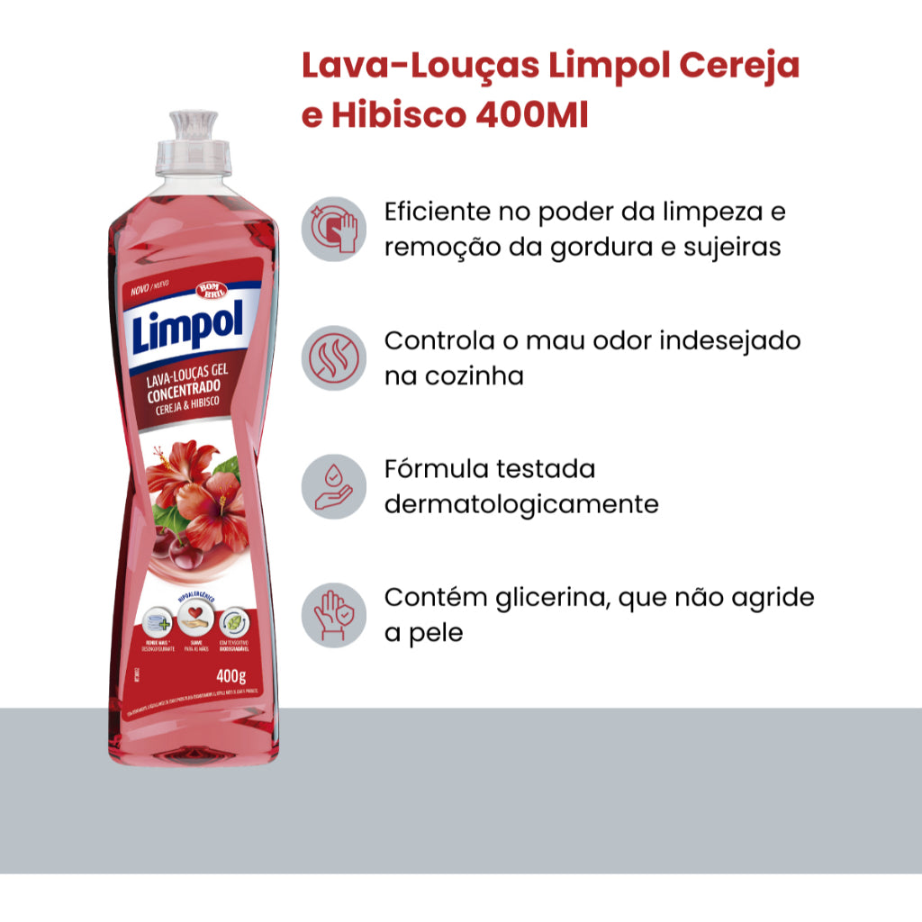 Detergente Em Gel Limpol Cereja e Hibisco 400g