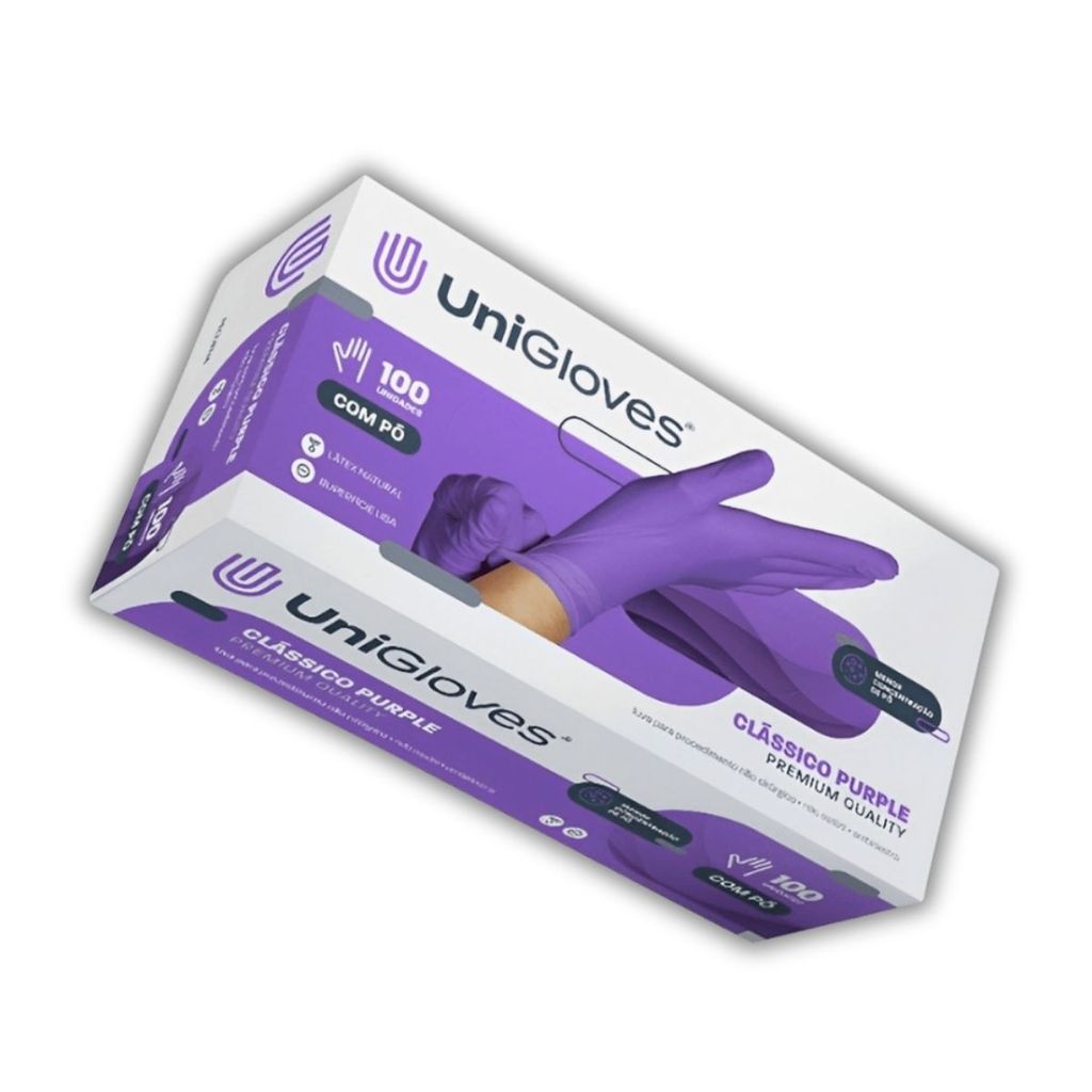 Luva de Procedimento Látex Roxa com Pó Unigloves 100 Unidades - P