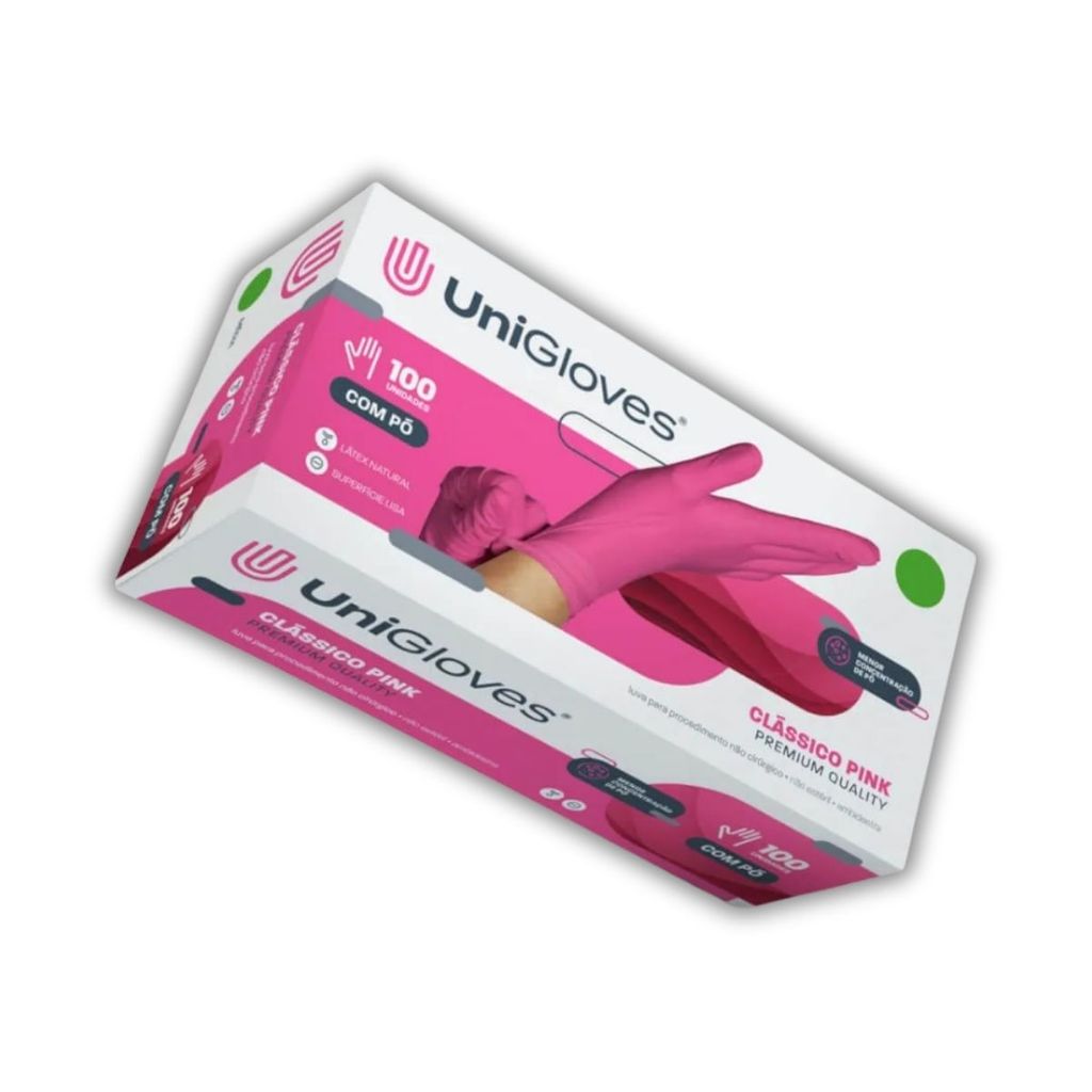 Luva De Procedimento Látex Rosa Com Pó Unigloves 100 Unidades - P