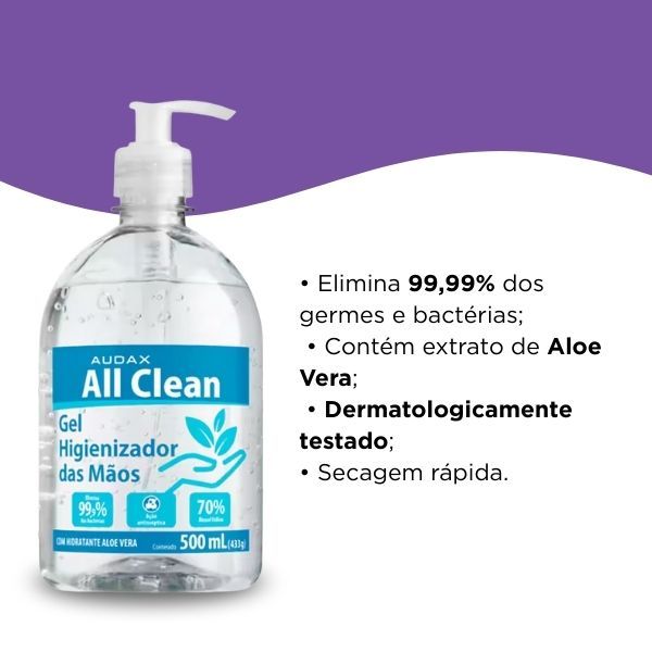 Álcool Gel Antisséptico 70° All Clean Audax 500ml
