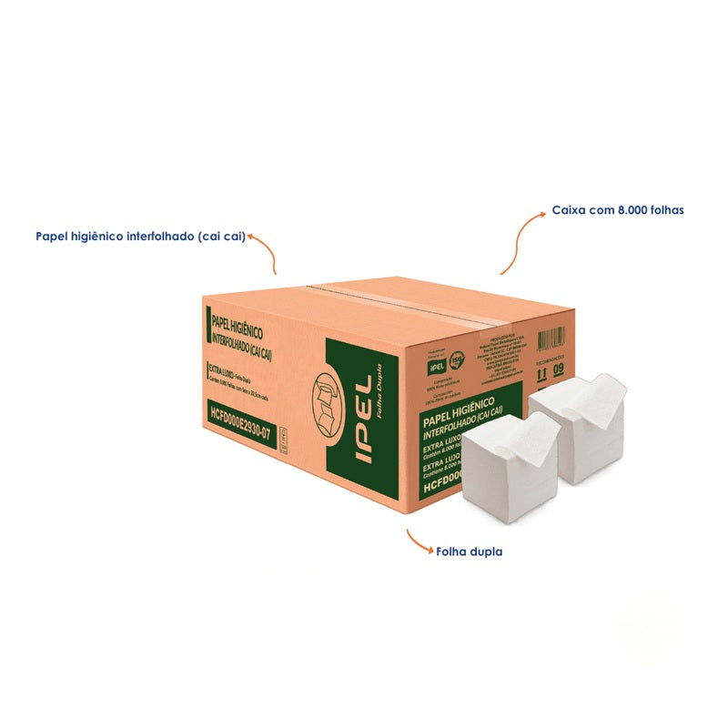 Papel Higiênico Interfolhado Folha Dupla 8000 Folhas Ipel