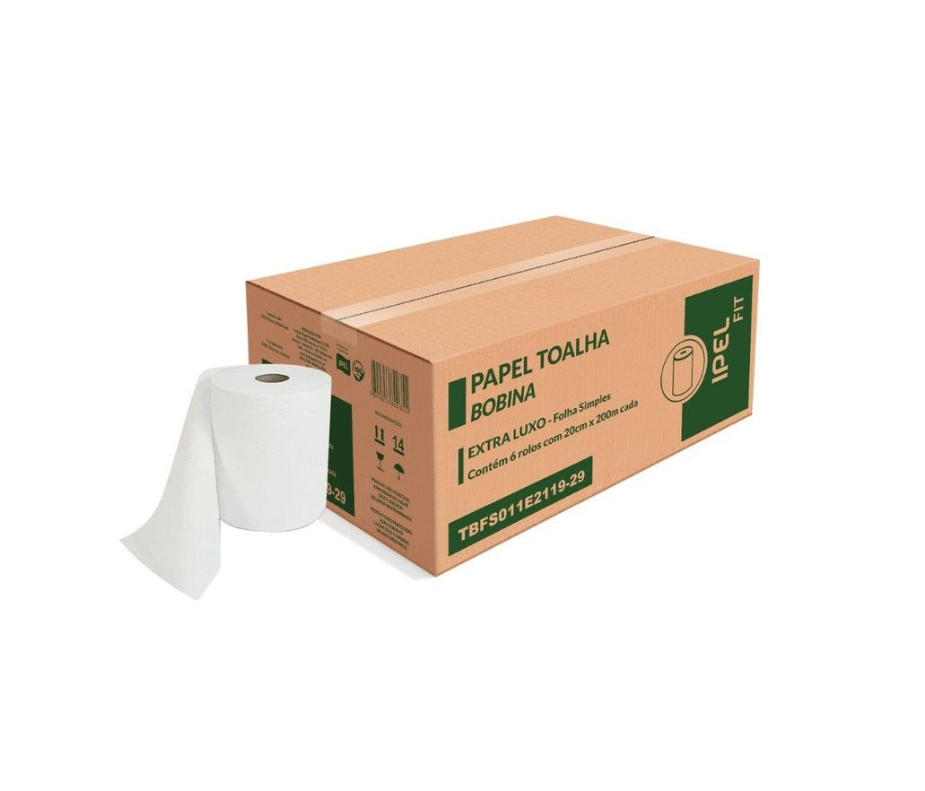 Papel Toalha Bobina Ipel Fit 20cm x 200m
