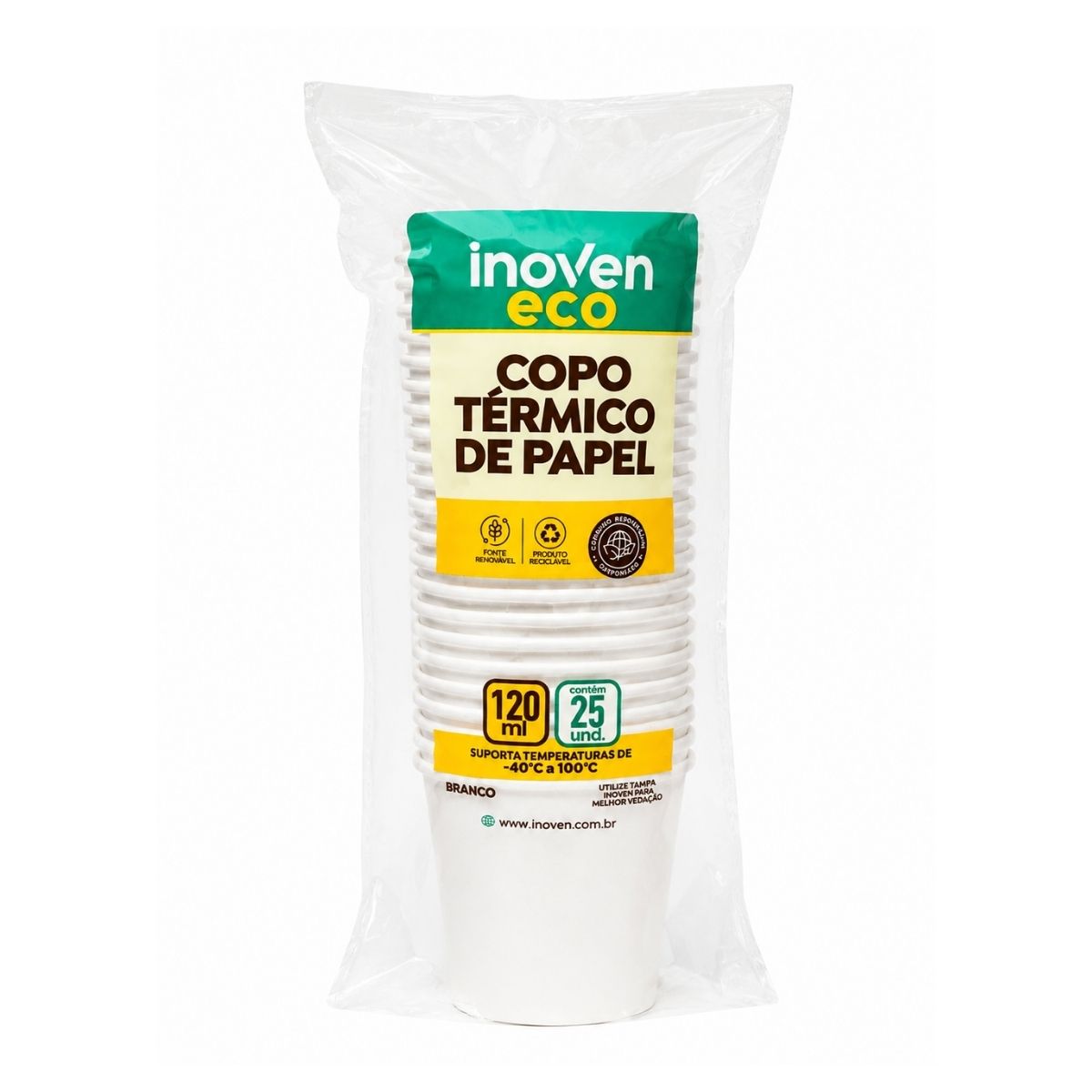 Copo De Papel Branco 120ml 25 Unidades  Inoven