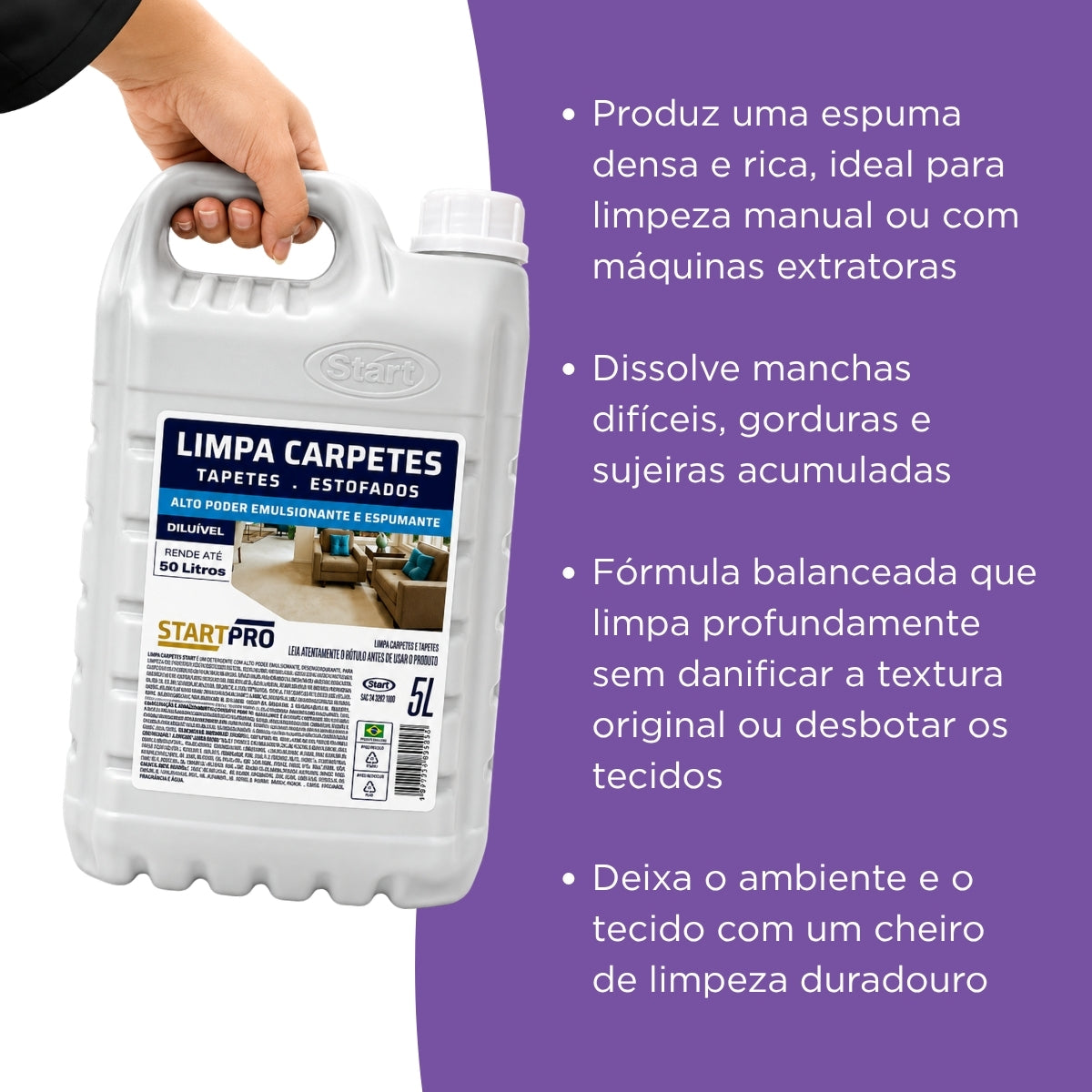 Limpa Carpetes Tapetes Estofados Profissional Start 5 Litros
