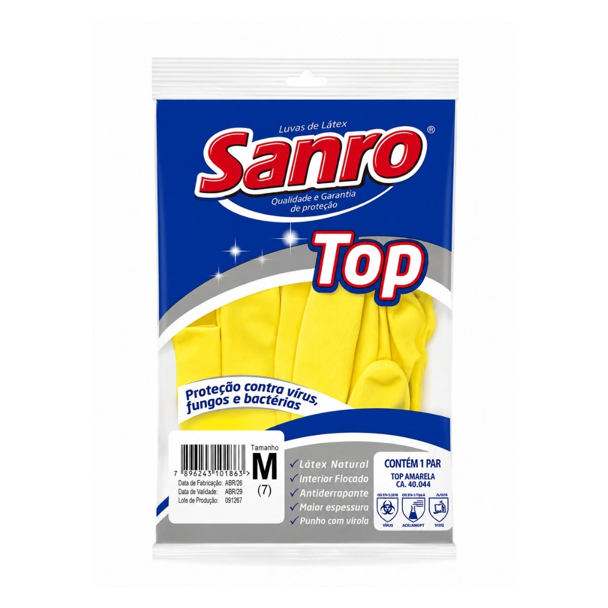 Luva de Látex Limpeza Amarela Multiuso Top Tam M Sanro