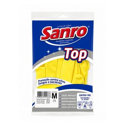 Luva de Látex Limpeza Amarela Multiuso Top Tam M Sanro