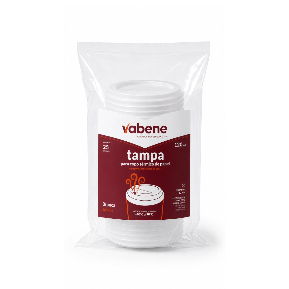 Tampa Para Copo de Papel Descartável 120ml 25 unid Vabene