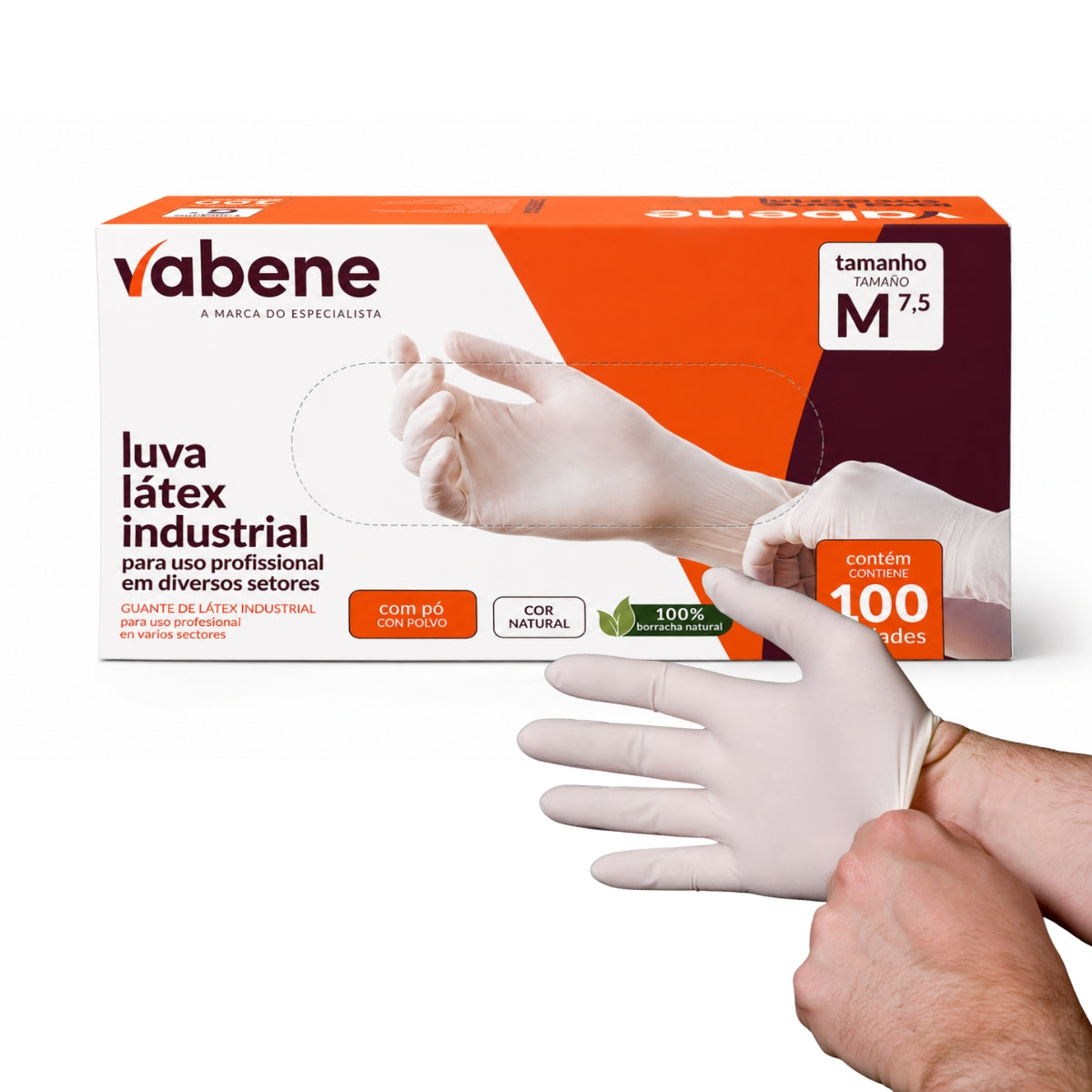 Luva Descartável de Látex Com Pó Tamanho M 100 Unid Vabene