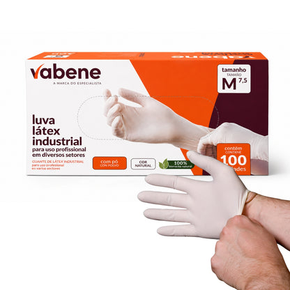 Luva Descartável de Látex Com Pó Tamanho M 100 Unid Vabene