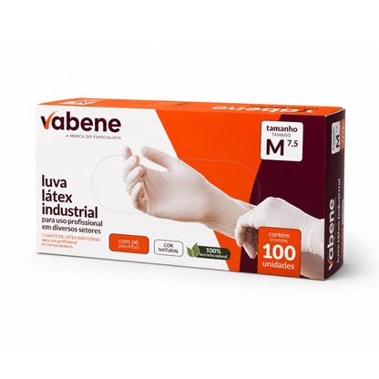 Luva Descartável de Látex Com Pó Tamanho M 100 Unid Vabene