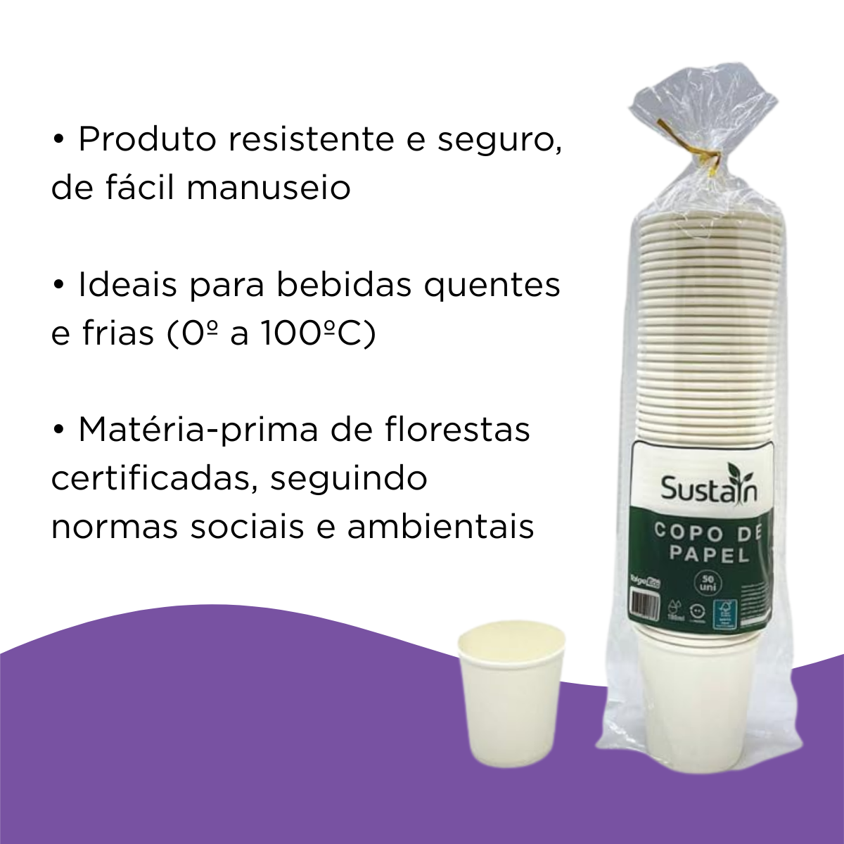 Copo De Papel Branco 120ml Com 50 Unidades Talge