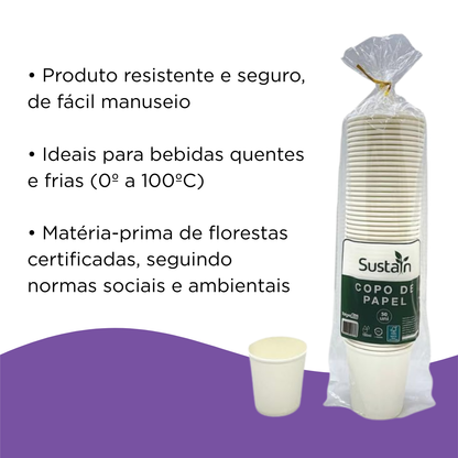 Copo De Papel Branco 180ml Com 50 Unidades Talge