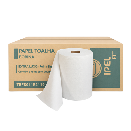 Papel Toalha Bobina Ipel Fit 20cm x 200m