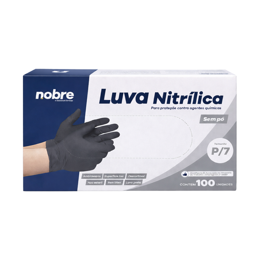Luva Nitrílica Sem Pó Preta Nobre Com 100 Unidades - P