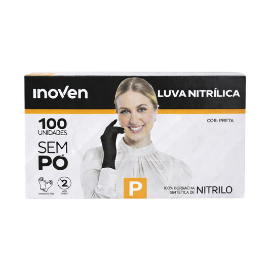 Luva Nitrílica Preta Sem Pó 100 Unidades Inoven - P
