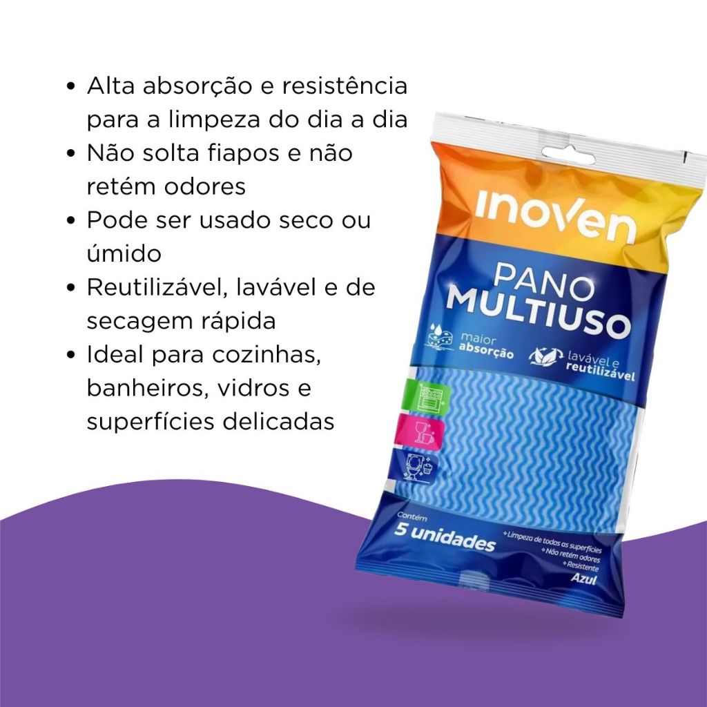 Pano Multiuso Azul Inoven 30x50cm Com 5 Unidades