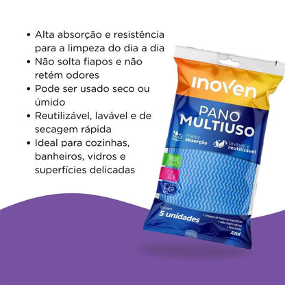 Pano Multiuso Azul Inoven 30x50cm Com 5 Unidades