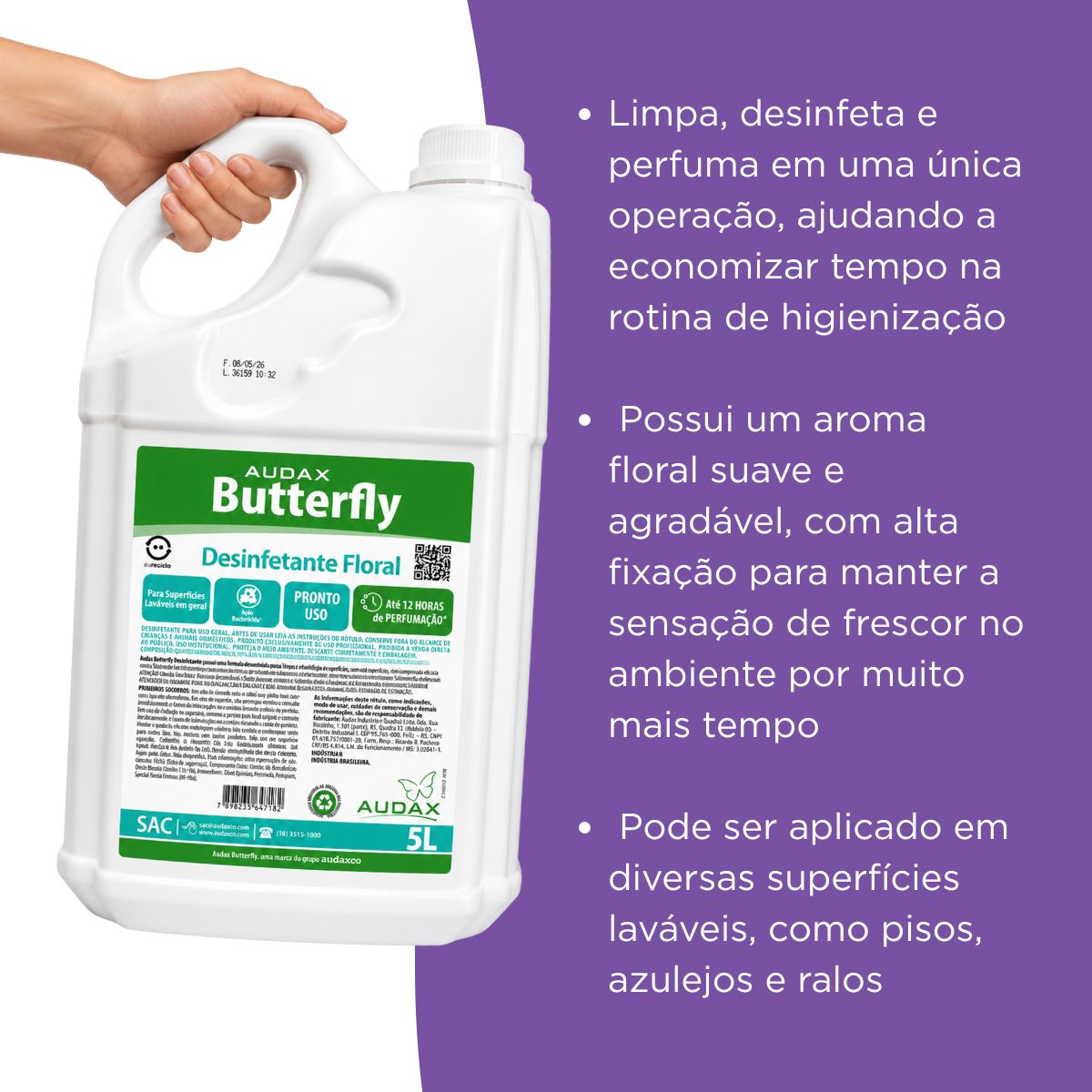 Desinfetante Butterfly Floral Pronto Uso 5 Litros Audax