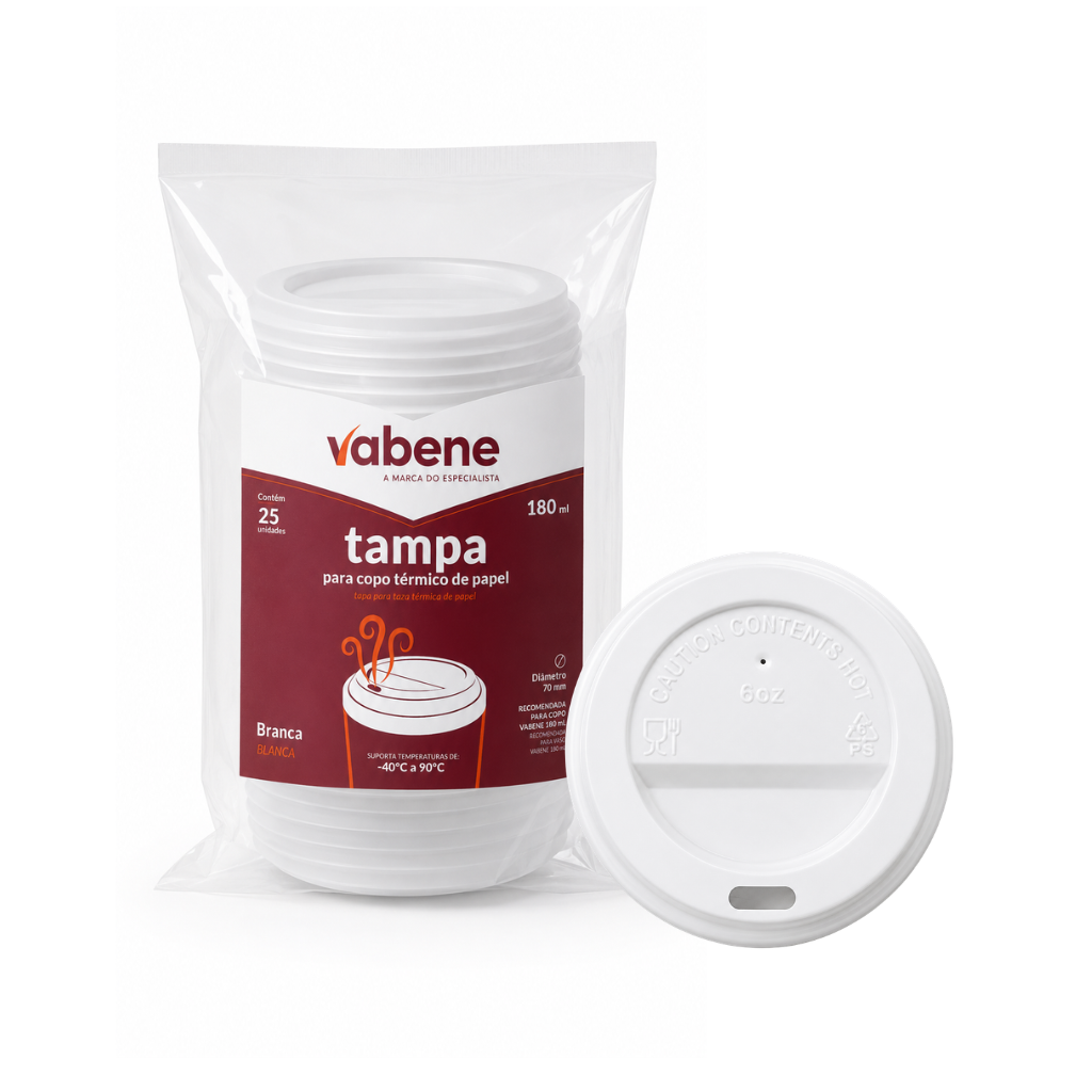 Tampa Para Copo de Papel Descartável 180ml 25 unid Vabene