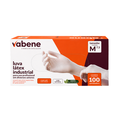 Luva Descartável de Látex Com Pó Tamanho M 100 Unid Vabene
