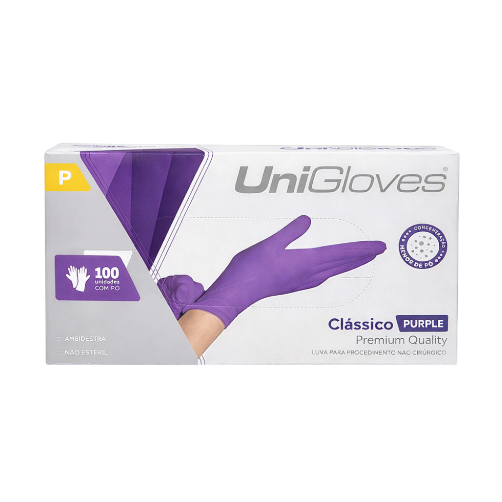Luva de Procedimento Látex Roxa com Pó Unigloves 100 Unidades - P