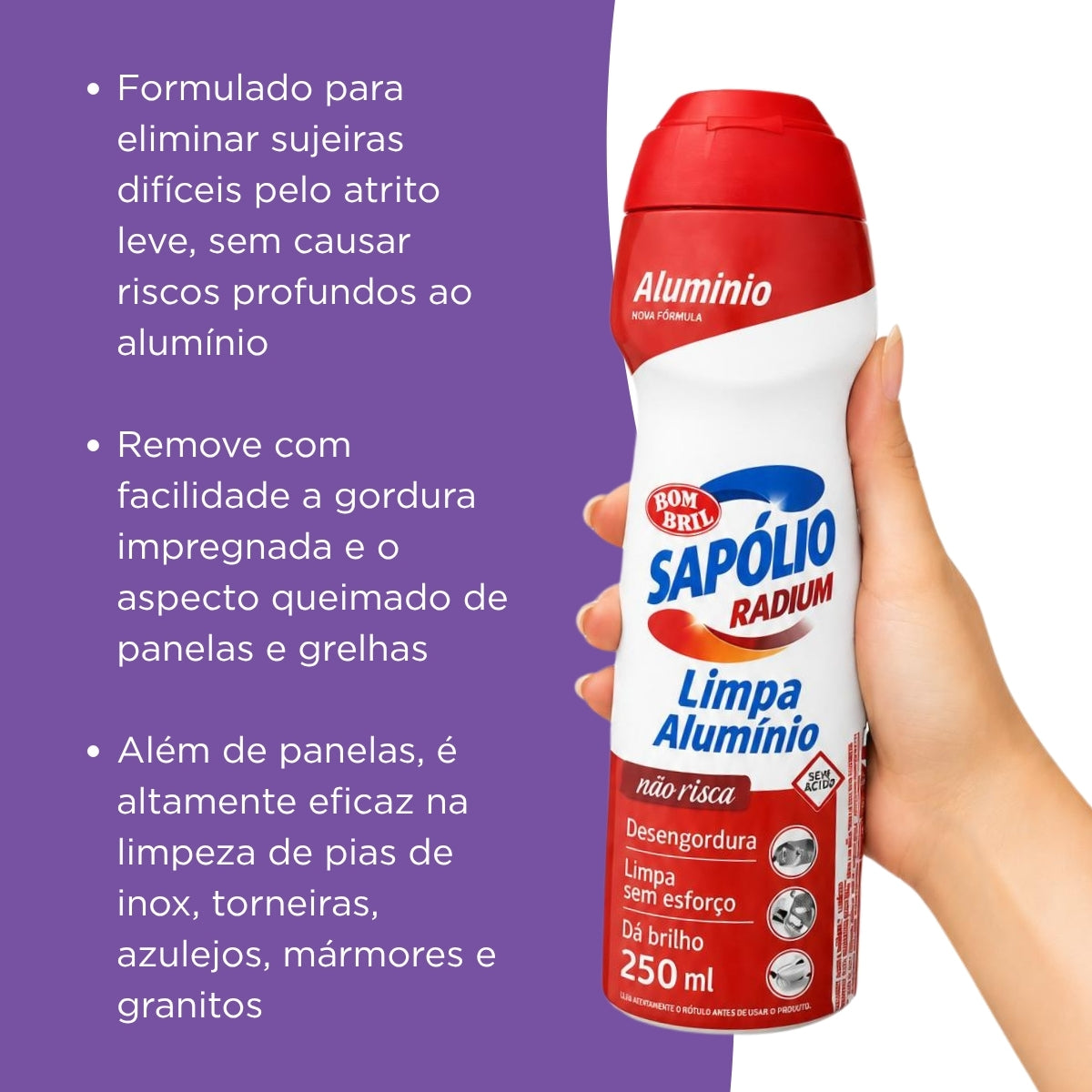 Sapólio Radium Cremoso Limpa Alumínio 250ml Bombril