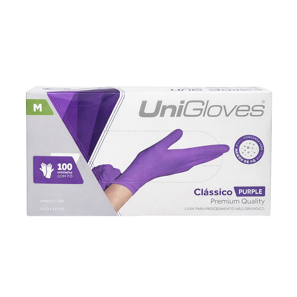 Luva de Procedimento Látex Roxa com Pó Unigloves 100 Unidades - M