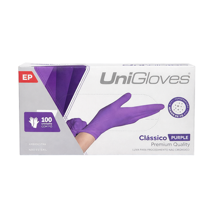 Luva De Procedimento Látex Roxa Com Pó Unigloves 100 Unidades - PP
