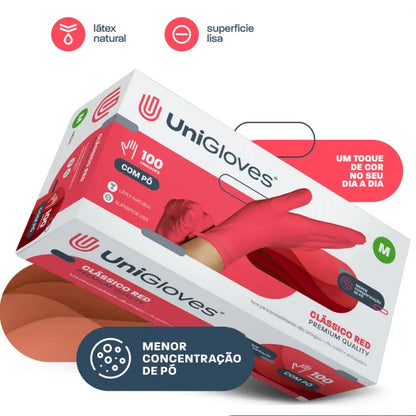 Luva De Procedimento Látex Vermelha Com Pó Unigloves 100 Unidades - M