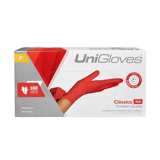 Luva De Procedimento Látex Vermelha Com Pó Unigloves 100 Unidades - P