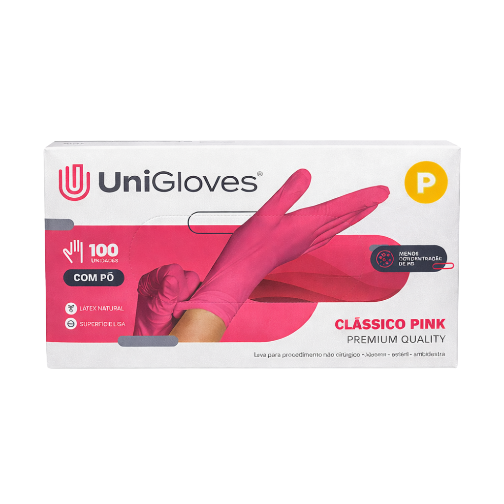 Luva De Procedimento Látex Rosa Com Pó Unigloves 100 Unidades - P