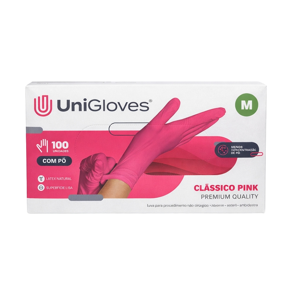 Luva De Procedimento Látex Rosa Com Pó Unigloves 100 Unidades - M