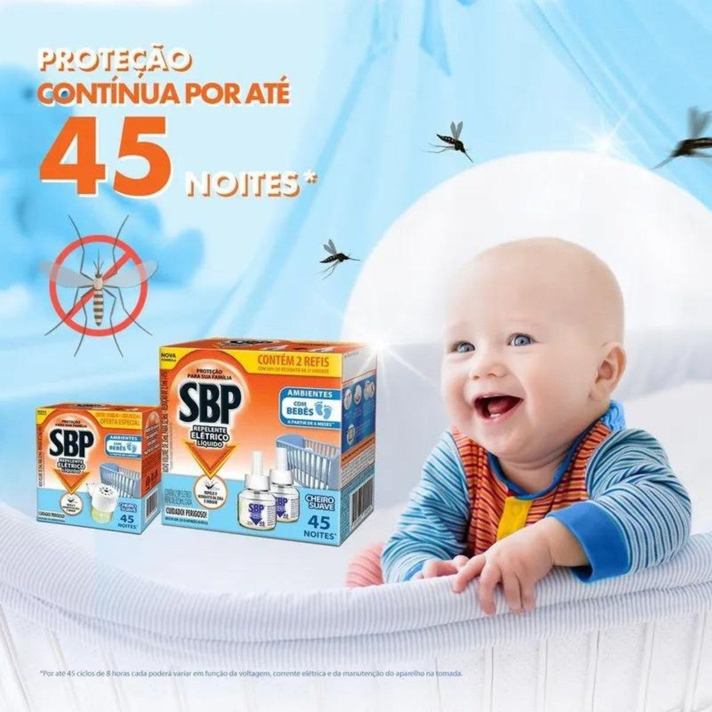 Refil Repelente Elétrico Líquido SBP 45 Noites 32,9ml C/ 2 Unidades