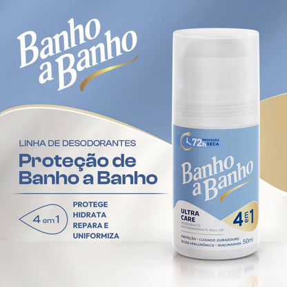 Desodorante Antitranspirante Roll On Ultra Care 72h Banho a Banho 50ml