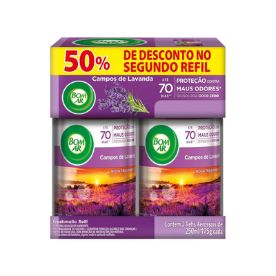 Odorizador de Ambientes Bom Ar Freshmatic Lavanda  250ml Refil Com 2 Unidades