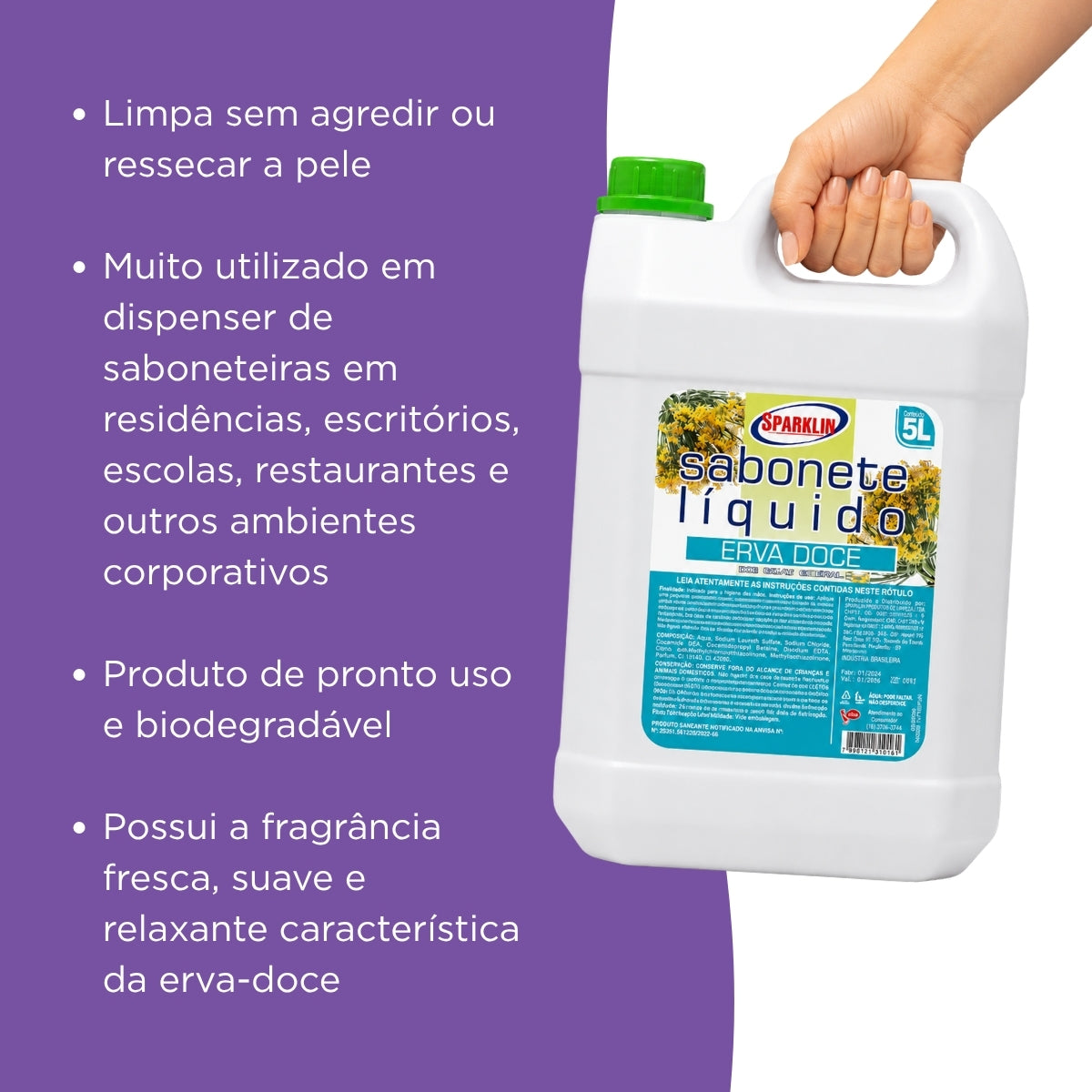Sabonete Líquido Uso Geral Erva Doce Sparklin 5 Litros