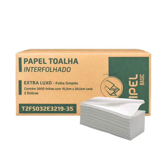 Papel Toalha Interfolha Basic 2 Dobras Folha Simples 19,3x20,5cm com 2.000 Folhas Ipel