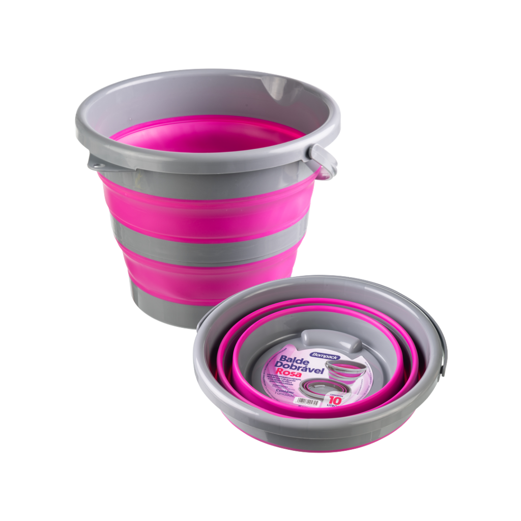 Balde Dobrável Retrátil 10L Bompack Rosa